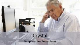  Presentation with computer - Amazing slide deck having phone banking - senior hispanic man working backdrop and a light gray colored foreground