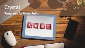  Presentation with communication - Slide set enhanced with phone book - communication apps against view background and a  colored foreground