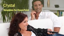  Presentation with living room - PPT theme with phone book - couple in living room background and a  colored foreground