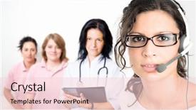  Presentation with receptionist - Colorful PPT layouts enhanced with phone book - young female cinic receptionist wearing backdrop and a lemonade colored foreground