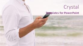  Presentation with man holding phone - Audience pleasing slide deck consisting of phone-business-man-hand-holding backdrop and a sky blue colored foreground