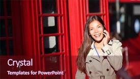  Presentation with phone booth - Colorful slide deck enhanced with reader board - woman reading book plane flying backdrop and a dark gray colored foreground