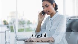  Presentation with desk - Colorful PPT theme enhanced with phone call - beautiful businesswoman working sitting backdrop and a light blue colored foreground