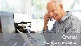  Presentation with senior smart home - Presentation design consisting of phone call - senior man working at home background and a gray colored foreground