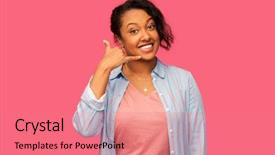  Presentation with pink black - Audience pleasing slide deck consisting of phone calling gesture over pink backdrop and a coral colored foreground