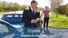  Presentation with traffic accident - Presentation theme featuring phone calls after traffic accident background and a ocean colored foreground