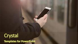  Presentation with train service - PPT theme consisting of phone close to a train background and a tawny brown colored foreground