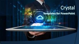  Presentation with cloud technology - Amazing slide deck having phone directory - hand holding tablet with cloud backdrop and a navy blue colored foreground