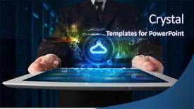  Presentation with healthcare technology internet of things cloud - Beautiful theme featuring phone directory - hand holding tablet with cloud backdrop and a navy blue colored foreground