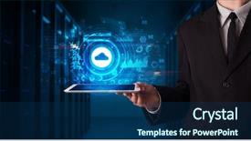  Presentation with cloud technology - PPT theme with phone directory - hand holding tablet with cloud background and a ocean colored foreground