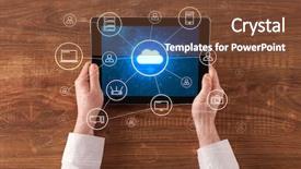  Presentation with healthcare cloud computing - Presentation theme enhanced with phone directory - hand touching tablet with cloud background and a  colored foreground