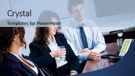  Presentation with phone meeting - Colorful PPT theme enhanced with phone during a conference call backdrop and a light blue colored foreground