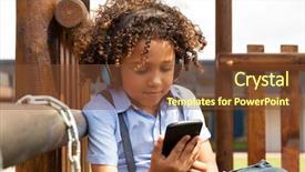  Presentation with music school - Presentation theme having phone for listening to music background and a tawny brown colored foreground