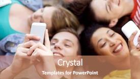  Presentation with technology students - Colorful PPT theme enhanced with phone group - education people and technology concept backdrop and a coral colored foreground