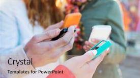  Presentation with healthcare technology cloud - PPT theme having phone group - people friendship cloud computing background and a coral colored foreground