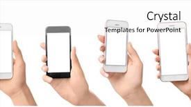  Presentation with smartphones - PPT theme having phone group - people holding different smartphones background and a white colored foreground