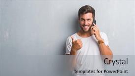  Presentation with grey - PPT theme consisting of phone happy with big smile background and a  colored foreground