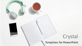  Presentation with educational - Presentation theme having phone-head-phones-note background and a white colored foreground