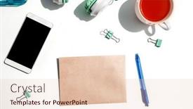  Presentation with educational - PPT theme consisting of phone-head-phones-note background and a  colored foreground