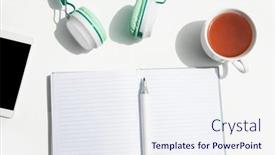  Presentation with educational - Presentation theme having phone-head-phones-note background and a  colored foreground