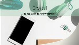  Presentation with educational - Presentation theme with phone-head-phones-note background and a  colored foreground