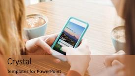  Presentation with login - PPT theme featuring phone in a cafeteria login background and a coral colored foreground