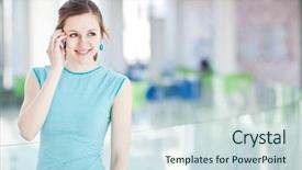  Presentation with public speaking - Colorful PPT theme enhanced with phone in a public area backdrop and a  colored foreground