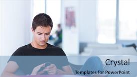  Presentation with public - Beautiful presentation theme featuring phone in a public area backdrop and a light blue colored foreground