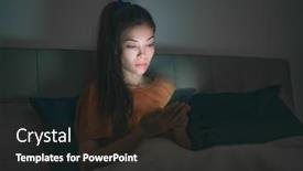  Presentation with dark night - Beautiful presentation theme featuring phone-in-bed-tired-asian backdrop and a dark gray colored foreground