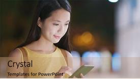  Presentation with mobile use - Cool new PPT theme with phone in city of shenzhen backdrop and a  colored foreground