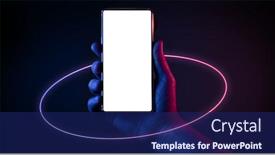  Presentation with neon - Slide set consisting of phone-in-hand-silhouette background and a navy blue colored foreground