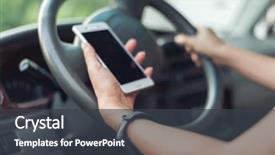  Presentation with women driving - PPT theme consisting of phone in hand while driving background and a  colored foreground