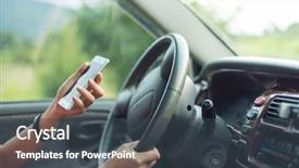  Presentation with women driving - Beautiful PPT layouts featuring phone in hand while driving backdrop and a tawny brown colored foreground