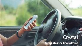  Presentation with women driving - Slide deck with phone in hand while driving background and a  colored foreground