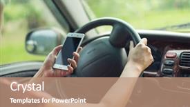  Presentation with women driving - PPT theme enhanced with phone in hand while driving background and a coral colored foreground