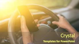  Presentation with women driving - Audience pleasing theme consisting of phone in hand while driving backdrop and a tawny brown colored foreground