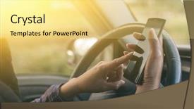  Presentation with women driving - Audience pleasing PPT layouts consisting of phone in hand while driving backdrop and a blonde colored foreground