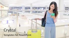  Presentation with hong kong airport - PPT theme consisting of phone in hong kong airport background and a soft green colored foreground