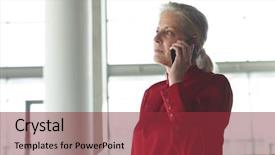  Presentation with modern building - PPT theme consisting of phone in modern office building background and a  colored foreground