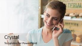  Presentation with coffee shop - Colorful PPT theme enhanced with phone in the coffee shop backdrop and a coral colored foreground