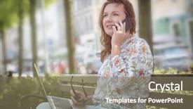  Presentation with retail smart phone shopping - Presentation theme having phone in the urban area background and a violet colored foreground