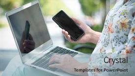  Presentation with smart city - Presentation theme featuring phone in the urban area background and a light blue colored foreground