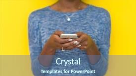  Presentation with african american and baby - Theme with phone isolated on a yellow background and a ocean colored foreground