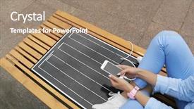  Presentation with mobile charging - Amazing PPT layouts having phone on bench with solar backdrop and a  colored foreground