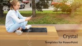  Presentation with mobile charging - Amazing slide deck having phone on bench with solar backdrop and a coral colored foreground