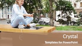  Presentation with mobile charging - PPT theme featuring phone on bench with solar background and a coral colored foreground