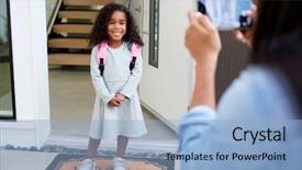  Presentation with back school - Slide set featuring phone on first day back background and a light blue colored foreground