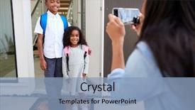  Presentation with school children - PPT theme enhanced with phone on first day back background and a light blue colored foreground