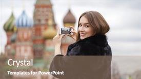  Presentation with tourist - Slide set with phone on the background red background and a coral colored foreground