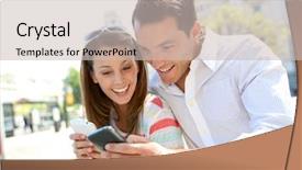  Presentation with cross desert tourists in safari - Colorful PPT theme enhanced with phone people - couple of tourists in madrid backdrop and a soft green colored foreground